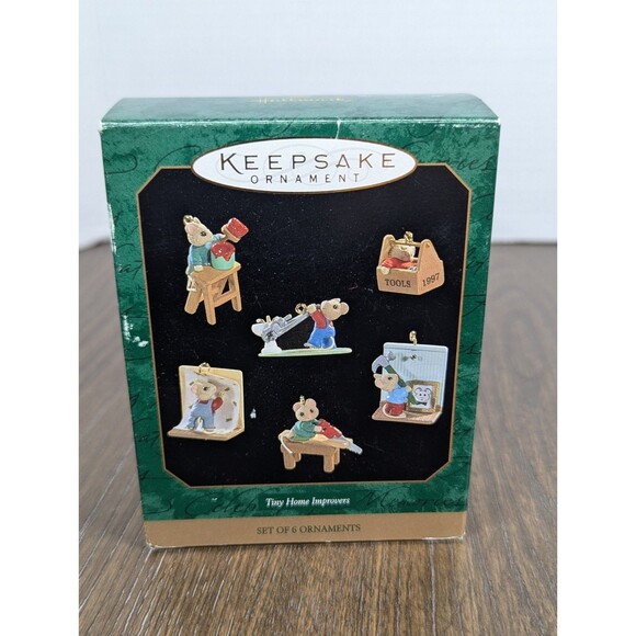 VTG Hallmark Keepsake Miniature Ornaments Tiny Home Improvers 1997 Set Of 6 Mice - Picture 9 of 10